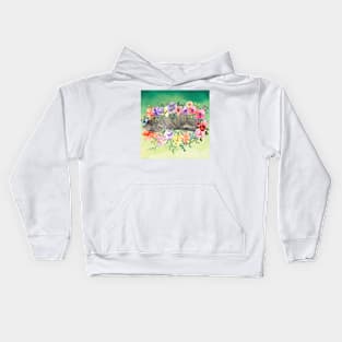 Cat Napping in the Flowers Kids Hoodie